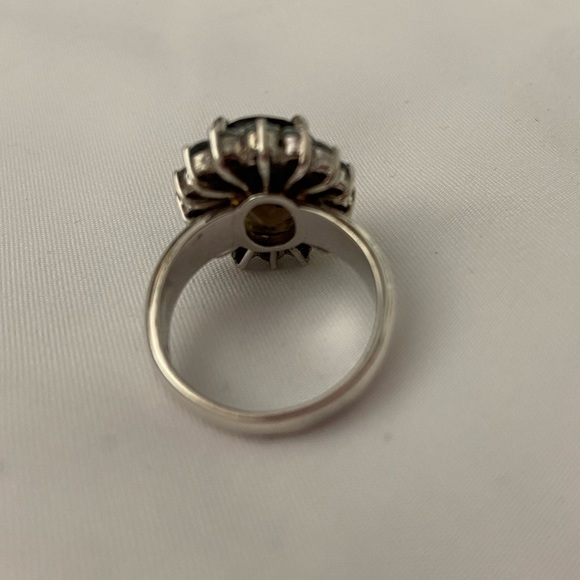 Smokey Quartz surrounded by Aquamarine Sterling Silver Ring sz 7.25 - Picture 5 of 7